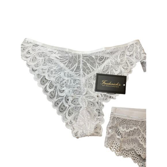 NWT Fredrick's of Hollywood Women Small Bridal Lace Underwear Thong White Silver - Picture 3 of 9